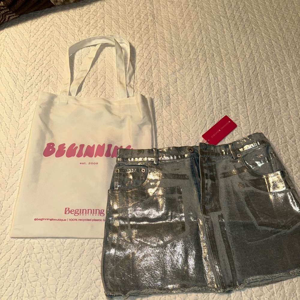 Silver Sequin Mini Skirt